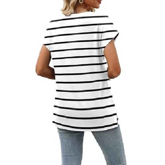 Sampeel - Size 3XL - Women's Cap Sleeve - Trendy V Neck Loose Fit T Shirts - Picture 2 of 5